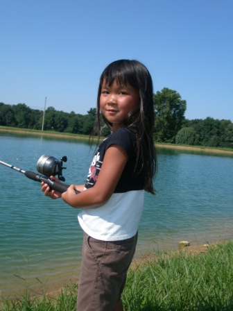 Kasen fishing at the pond